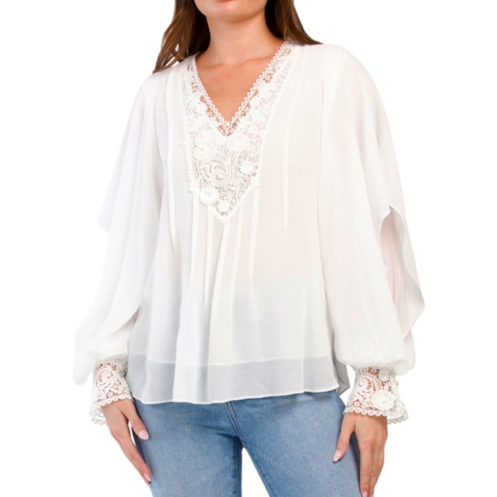 Kobi Halperin Melanie Crinkle Blouse in White Color, Size XS